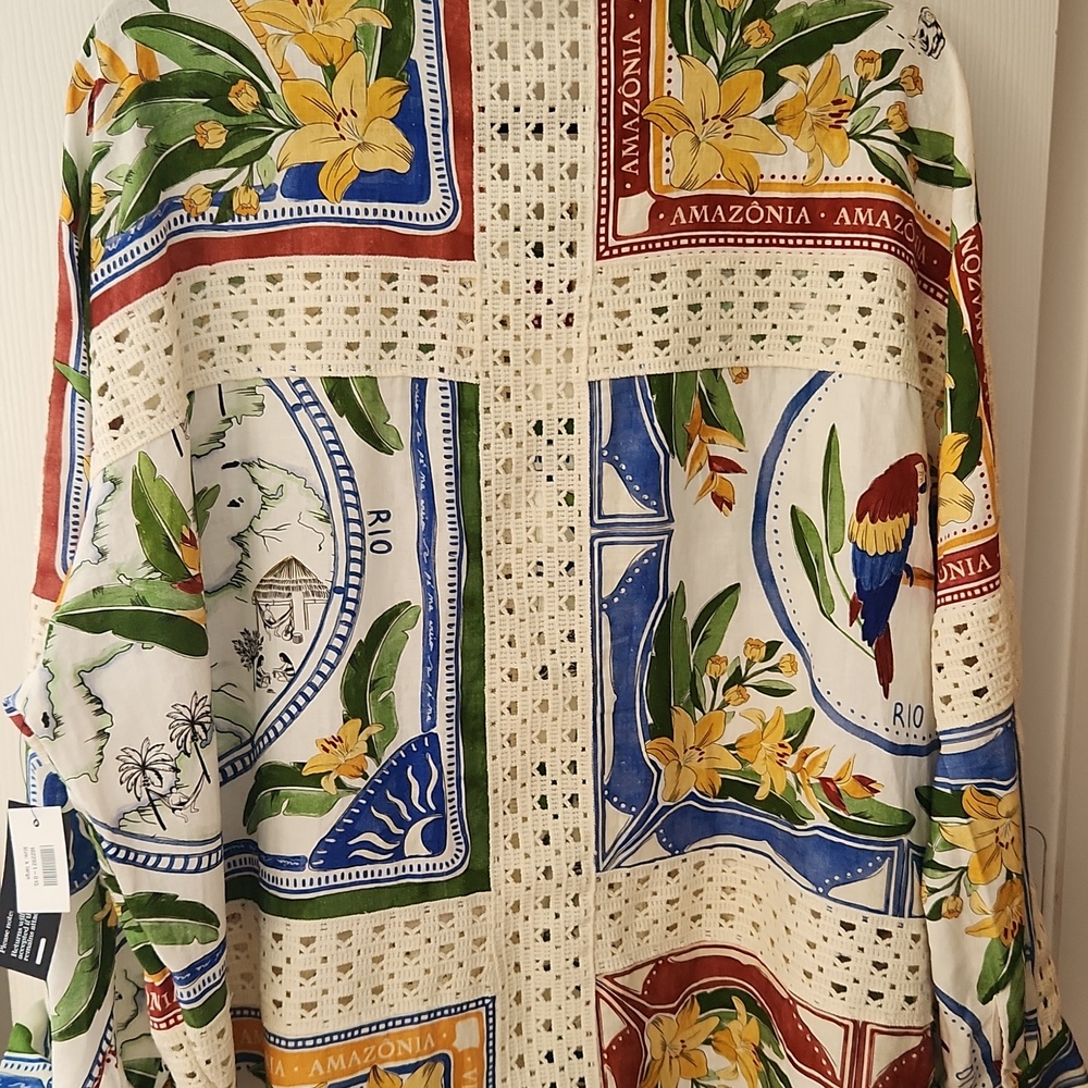 Farm Rio Tropical Destination Linen Crochet ShirtFarm RioWrite - Picture 7 of 10